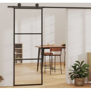 vidaXL Schuifdeur met beslag 76x205 cm aluminium en ESG-glas