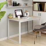vidaXL Computerbureau - Wit en Eikenkleurig - Spaanplaat en Gepoeiercoat Metaal