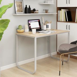 vidaXL-Computerbureau-110x60x73-cm-spaanplaat-wit-en-eikenkleurig