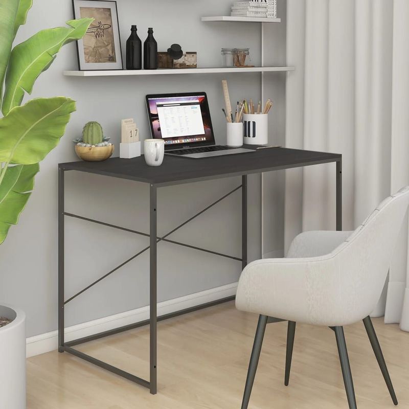 vidaXL Computerbureau - Zwart - Bewerkt Hout en Gepoedercoat Metaal