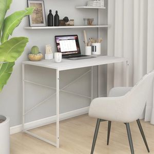 vidaXL Computerbureau - Wit - Bewerkt Hout en Gepoedercoat Metaal