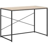 vidaXL Computerbureau - Zwart en Eikenkleurig - Bewerkt Hout en Gepoedercoat Metaal