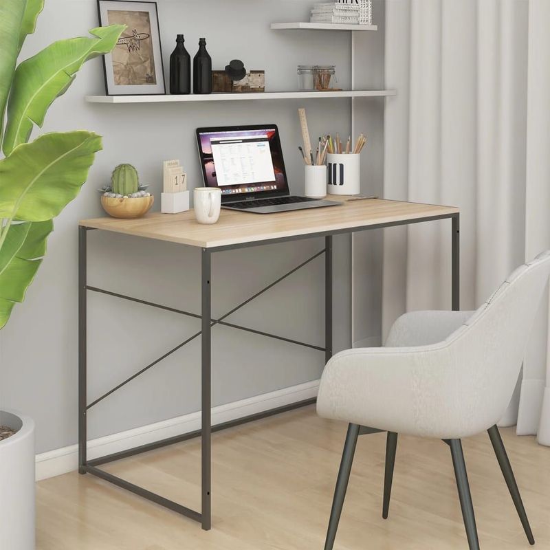 vidaXL Computerbureau - Zwart en Eikenkleurig - Bewerkt Hout en Gepoedercoat Metaal