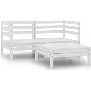 vidaXL 3-delige Loungeset - Massief Grenenhout - Wit
