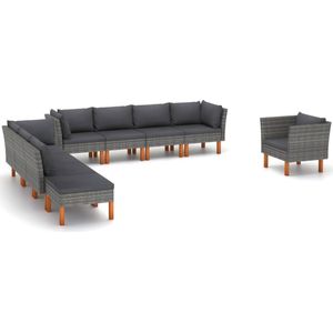 VidaXL Loungeset 9-delig Poly Rattan en Eucalyptushout Grijs