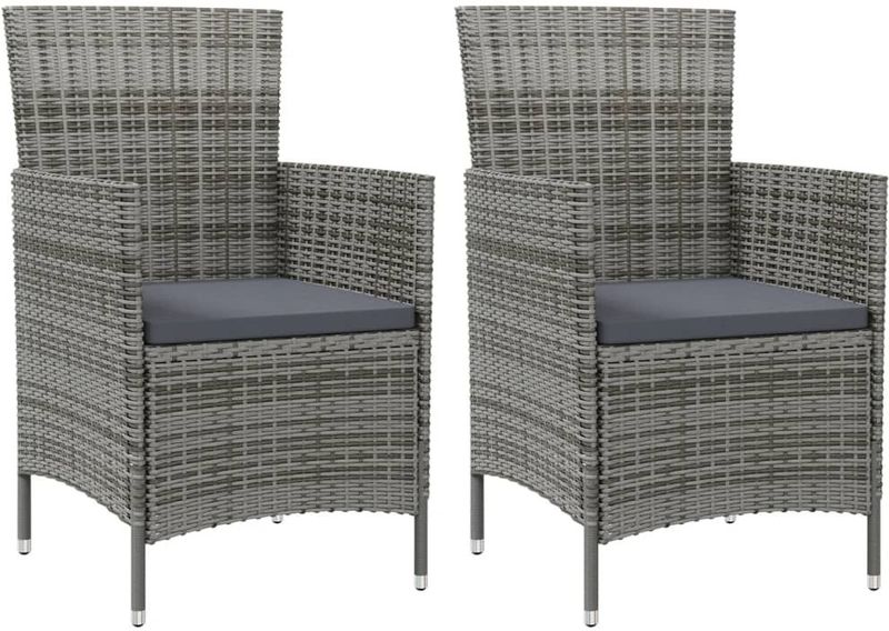 Gartenstühle mit Kissen 2 Stk. Poly Rattan Grau Vidaxl