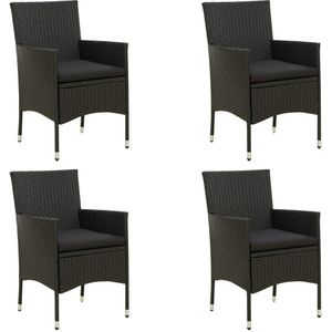 Gartenstühle mit Kissen 4 Stk. Poly Rattan Schwarz Vidaxl
