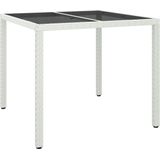 vidaXL Tuintafel 90x90x75 cm gehard glas en poly rattan wit