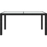 VidaXL Tuintafel 150x90x75 cm - Gehard Glas en Poly Rattan Zwart