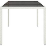 VidaXL Tuintafel 150x90x75 cm - Gehard Glas en Poly Rattan Wit