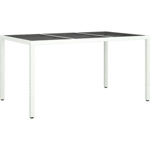 VidaXL Tuintafel 150x90x75 cm - Gehard Glas en Poly Rattan Wit