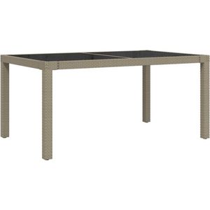 vidaXL Tuintafel 150x90x75 cm gehard glas en poly rattan beige