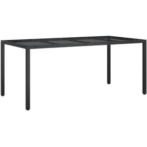 VidaXL Tuintafel 190x90x75 cm Gehard Glas en Poly Rattan Black