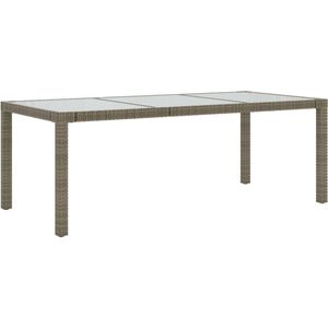 vidaXL Tuintafel 190x90x75 cm gehard glas en poly rattan grijs