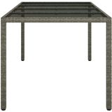 VidaXL Tuintafel 190x90x75 cm Gehard Glas en Poly Rattan Grijs