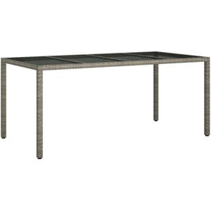 VidaXL Tuintafel 190x90x75 cm Gehard Glas en Poly Rattan Grijs