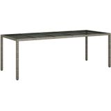 vidaXL Tuintafel 250x100x75 cm gehard glas en poly rattan grijs