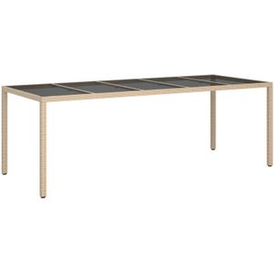 VidaXL Tuintafel 250x100x75 cm Gehard Glas en Poly Rattan Beige