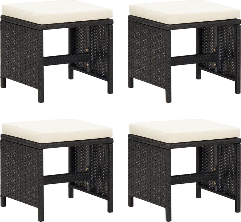 Gartenhocker 4 Stk. mit Sitzkissen Poly Rattan Schwarz vidaXL
