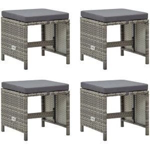 vidaXL Gartenhocker 4 Stk. mit Sitzkissen Poly Rattan Grau