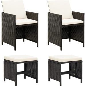 4-tlg. Gartenstuhl und Hocker Set Poly Rattan Schwarz Vidaxl