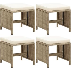 vidaXL Tuinkrukken 4 st met kussens poly rattan beige