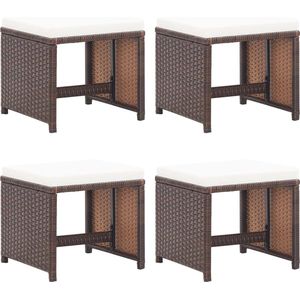 vidaXL - Tuinkrukken - 4 - st - met - kussens - poly - rattan - bruin