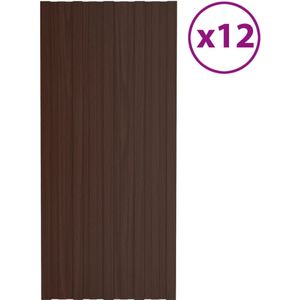 vidaXL - Dakpanelen - 12 - st - 100x45 - cm - gegalvaniseerd - staal - bruin
