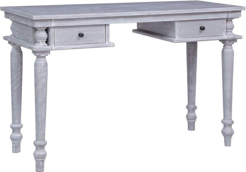 vidaXL Bureau - Grijs - Massief Mahoniehout - Met 2 Lades