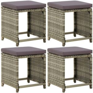 vidaXL Gartenhocker 4 Stk. mit Kissen Poly Rattan Grau