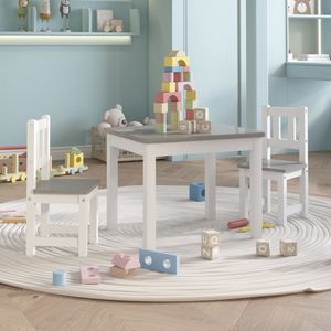 VidaXL Kindertafel en Stoelenset 3-delig MDF Wit en Grijs