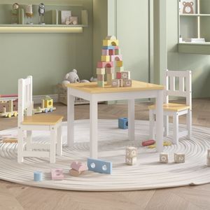 vidaXL 3-delige Kindertafel- en stoelenset MDF wit en grijs