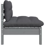 vidaXL - Tuinmiddenbank - met - antracietkleurige - kussens - grenenhout - grijs