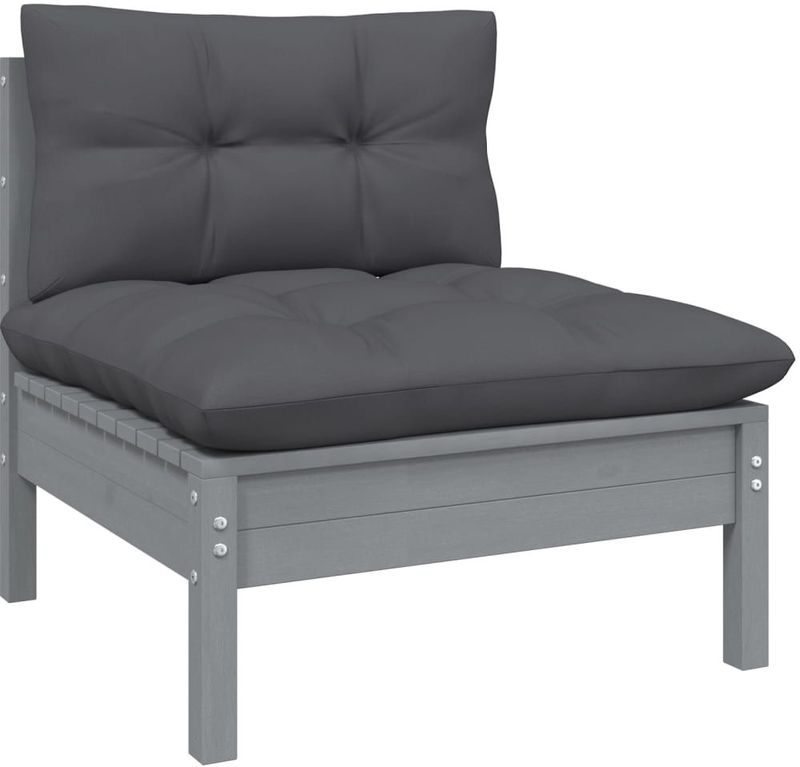 vidaXL - Tuinmiddenbank - met - antracietkleurige - kussens - grenenhout - grijs