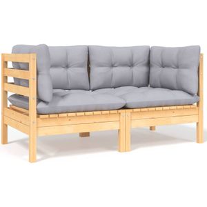 vidaXL 2-Sitzer-Gartensofa mit Grauen Kissen Massivholz Kiefer