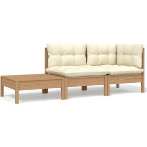 vidaXL 3-tlg. Garten-Lounge-Set mit Creme Kissen Massivholz Kiefer