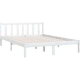 VidaXL Bedframe Massief Grenenhout Wit 135x190 cm 4FT6 Double