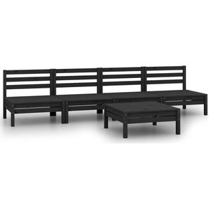 vidaXL - 5-delige - Loungeset - massief - grenenhout - zwart