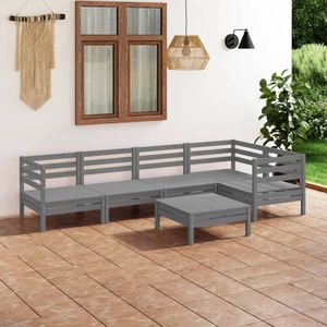 vidaXL - 6-delige - Loungeset - massief - grenenhout - grijs