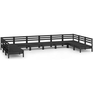 vidaXL 10-tlg. Garten-Lounge-Set Schwarz Massivholz Kiefer