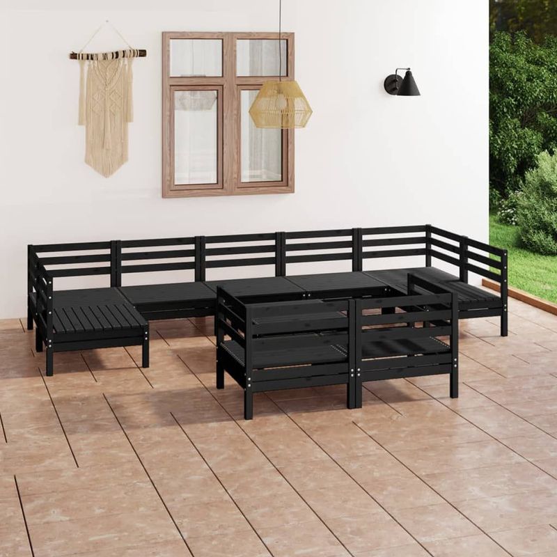Vidaxl - 10-tlg. Garten-Lounge-Set Schwarz Massivholz Kiefer