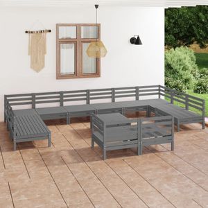 Vidaxl - 13-tlg. Garten-Lounge-Set Grau Massivholz Kiefer