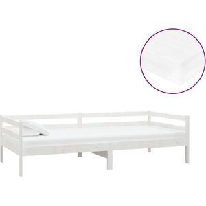 vidaXL Tagesbett mit Matratze 90x200 cm Weiß Kiefer Massivholz