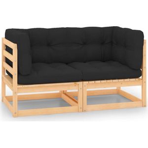 vidaXL - Tuinhoekbanken - 2 - st - met - kussens - massief - grenenhout