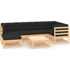 vidaXL - 7-delige - Loungeset - met - kussens - massief - grenenhout
