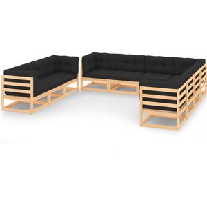 vidaXL 10-tlg. Garten-Lounge-Set mit Kissen Massivholz Kiefer