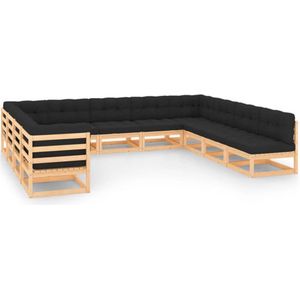 vidaXL 11-delige Loungeset met antracietkleurige kussens grenenhout