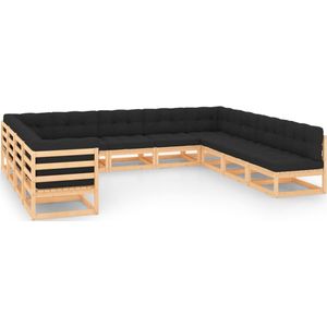 vidaXL - 11-delige - Loungeset - met - antracietkleurige - kussens - grenenhout