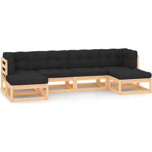 vidaXL 6-delige Loungeset met antracietkleurige kussens grenenhout