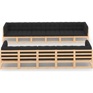 vidaXL 11-tlg. Garten-Lounge-Set mit Kissen Massivholz Kiefer